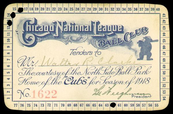 1918 Chicago Cubs Season Pass